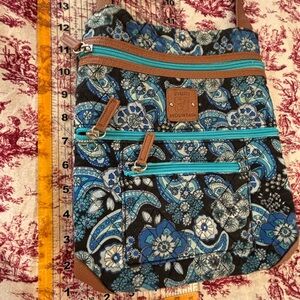 Stone Mountain Crossbody Bag of Blue Botanical Print and leather
